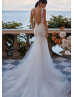 Beaded Ivory Lace Glitter Tulle Open Back Sexy Wedding Dress